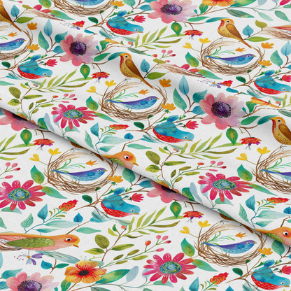 Birds Nest and Flowers Pattern 12 Quilting Cotton Fabric