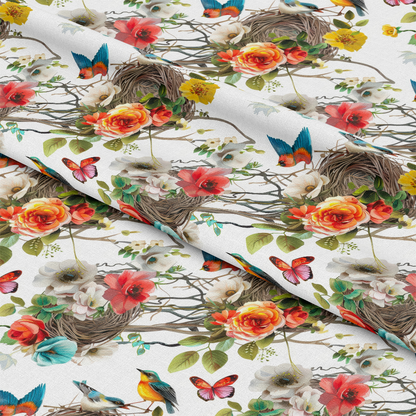 Birds Nest and Flowers Pattern 4 Quilting Cotton Fabric