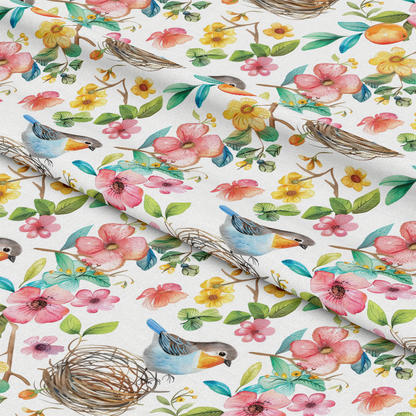 Birds Nest and Flowers Pattern 5 Quilting Cotton Fabric