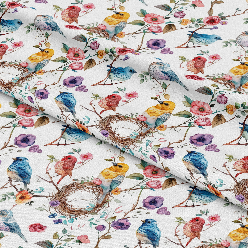 Birds Nest and Flowers Pattern 6 Quilting Cotton Fabric