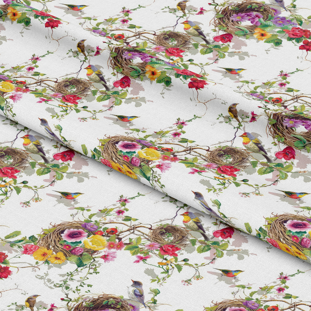 Birds Nest and Flowers Pattern 8 Quilting Cotton Fabric