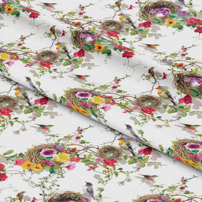 Birds Nest and Flowers Pattern 8 Quilting Cotton Fabric