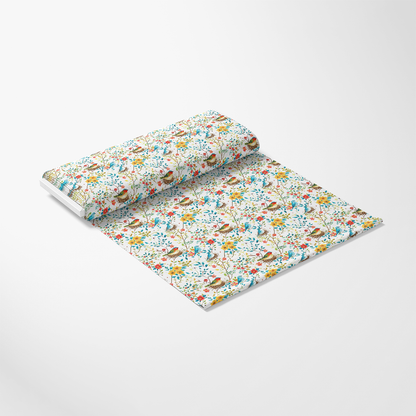 - Birds Nest and Flowers Pattern 9 Quilting Cotton Fabric  
- Cotton fabric  
- Quilting material  
- Floral design  
- Nest motifs  
- Yellow, red, blue, green colors  
- Botanical print  
- Nature-inspired  
- Stylish textile  
- Soft cotton