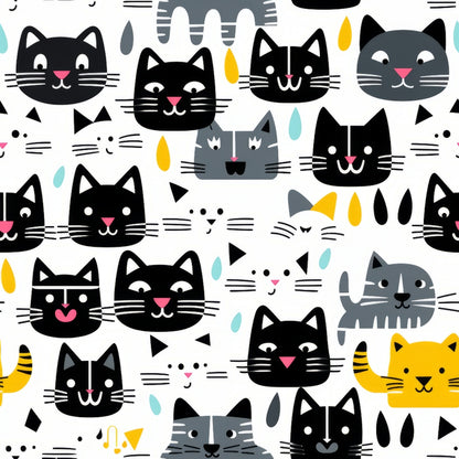 Black and White Cats Pattern 12 Quilting Cotton Fabric