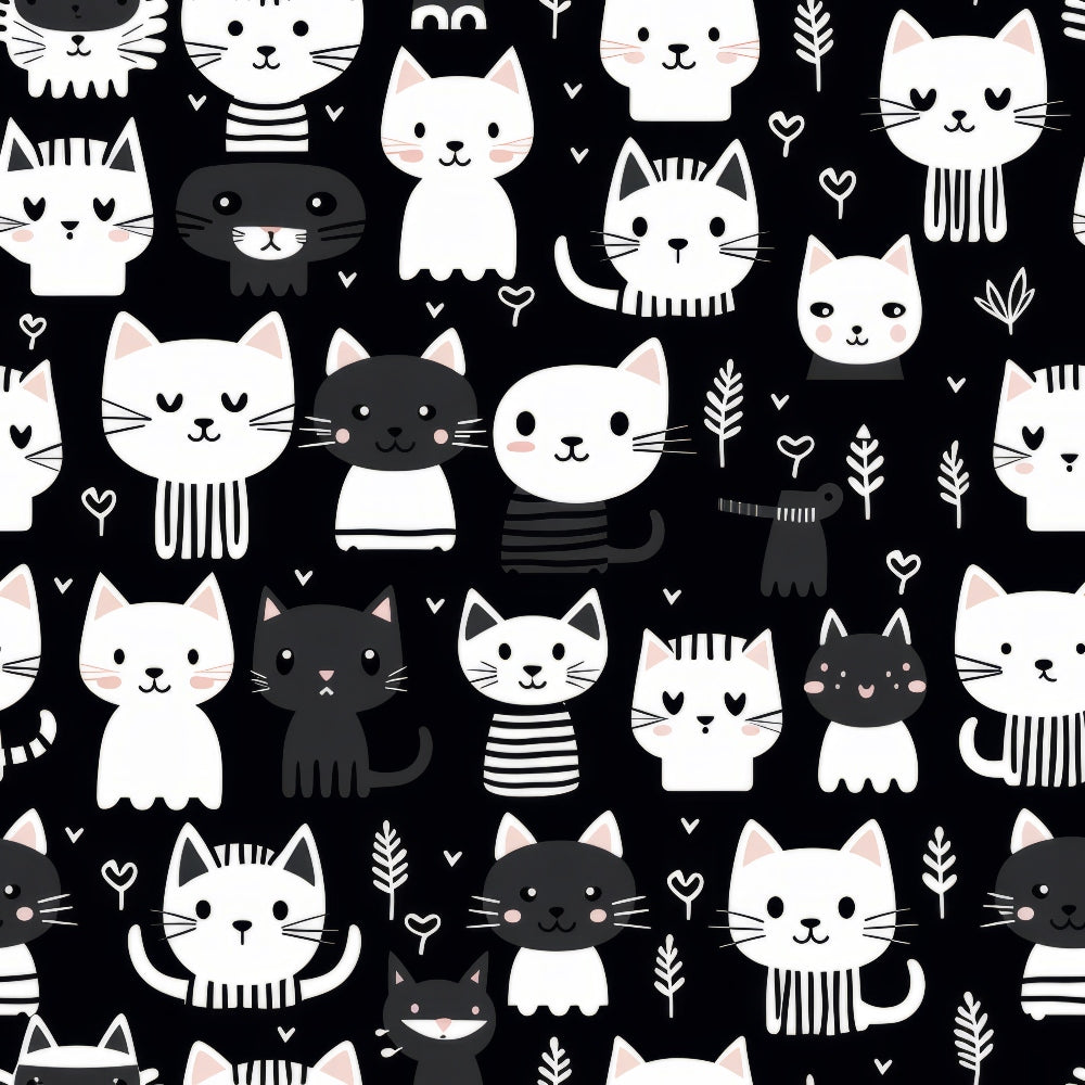 Black and White Cats Pattern 13 Quilting Cotton Fabric