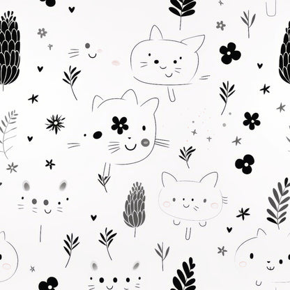 Black and White Cats Pattern 14 Quilting Cotton Fabric