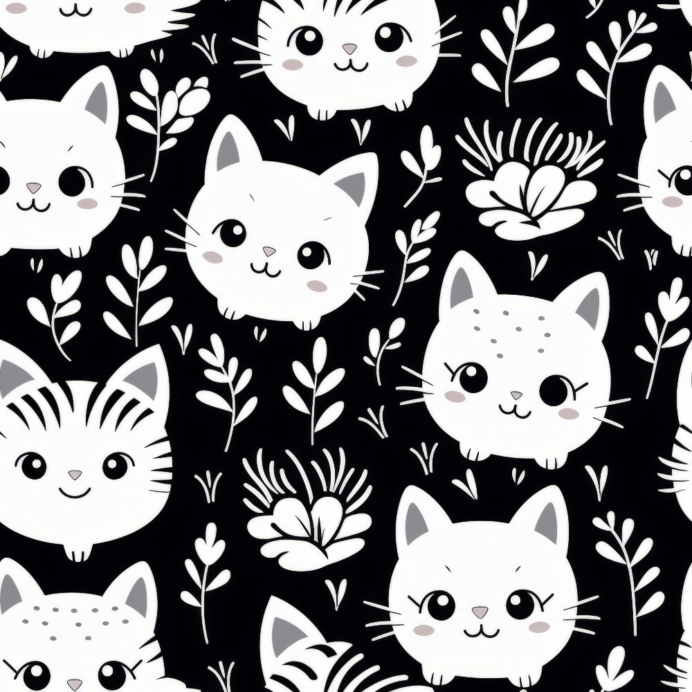 Black and White Cats Pattern 15 Quilting Cotton Fabric