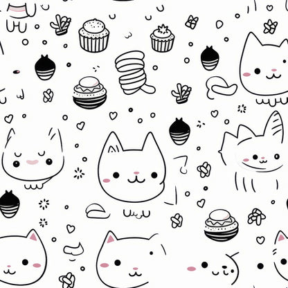 Black and White Cats Pattern 16 Quilting Cotton Fabric