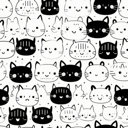 Black and White Cats Pattern 17 Quilting Cotton Fabric