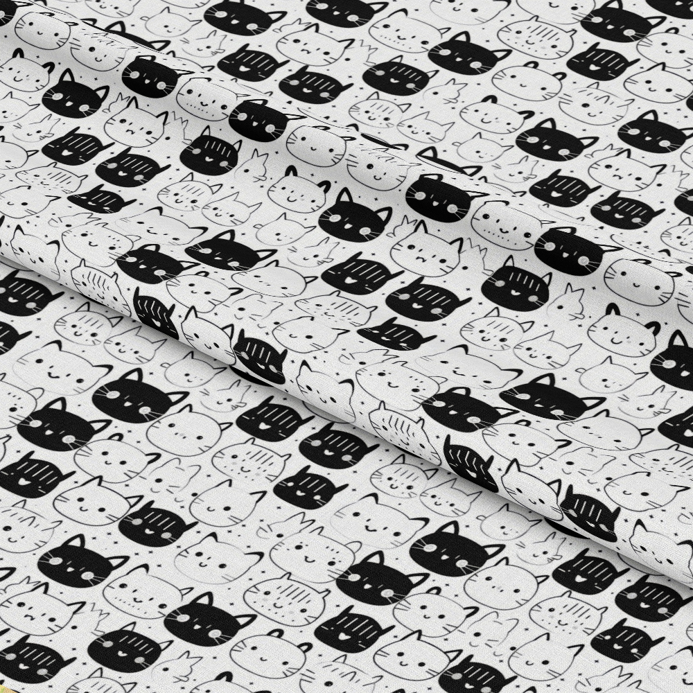 Black and White Cats Pattern 17 Quilting Cotton Fabric