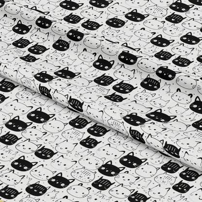 Black and White Cats Pattern 17 Quilting Cotton Fabric