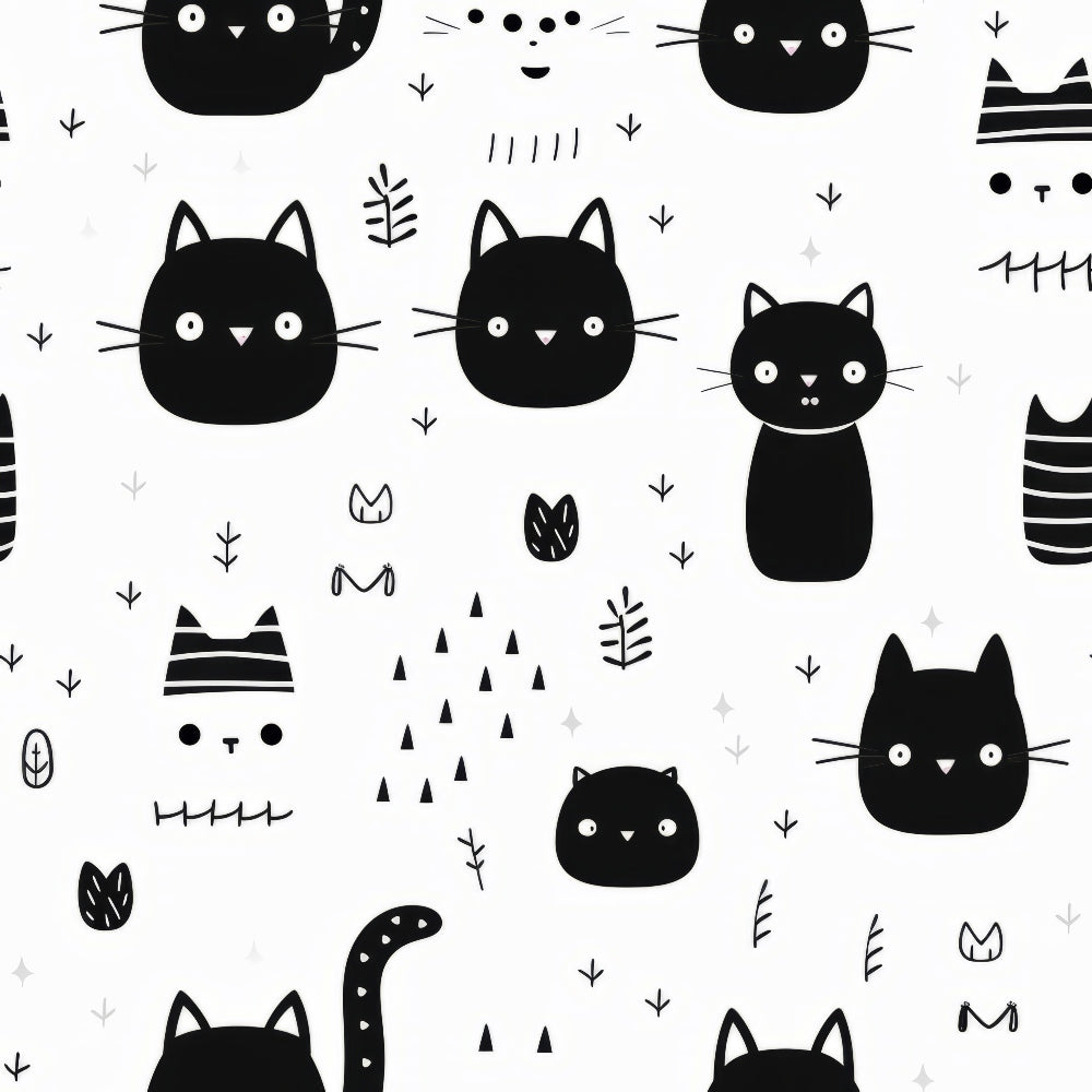 Black and White Cats Pattern 18 Quilting Cotton Fabric