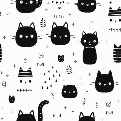 Black and White Cats Pattern 18 Quilting Cotton Fabric