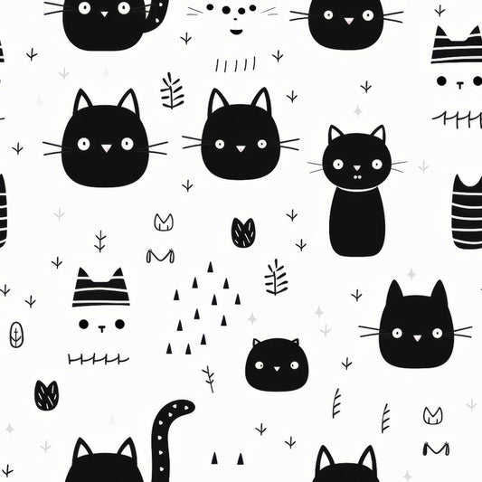 Black and White Cats Pattern 18 Quilting Cotton Fabric