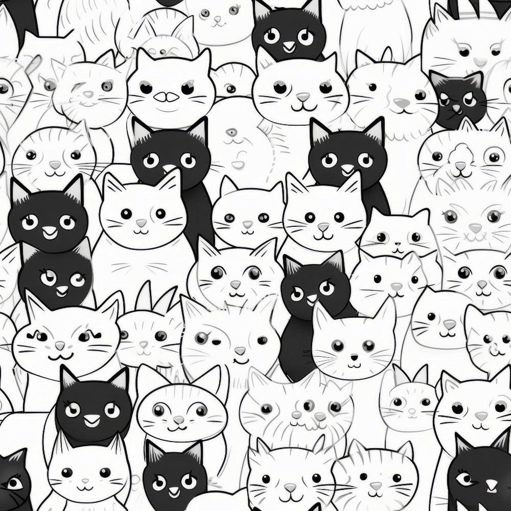 Black and White Cats Pattern 19 Quilting Cotton Fabric