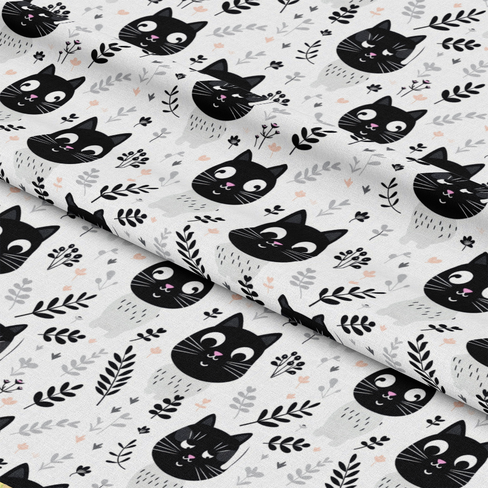 Black and White Cats Pattern 1 Quilting Cotton Fabric