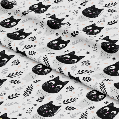 Black and White Cats Pattern 1 Quilting Cotton Fabric