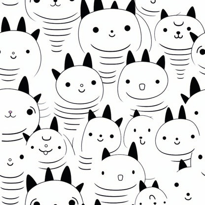 Black and White Cats Pattern 2 Quilting Cotton Fabric