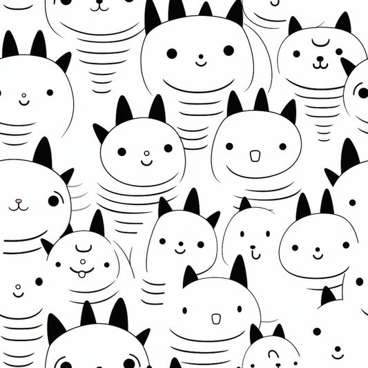 Black and White Cats Pattern 2 Quilting Cotton Fabric