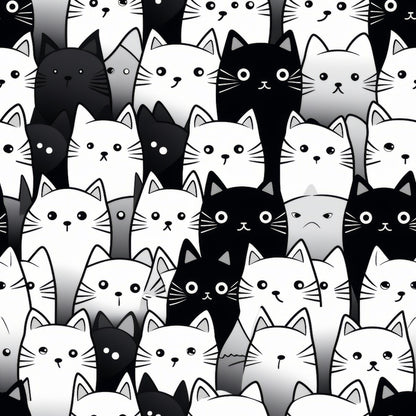 Black and White Cats Pattern 4 Quilting Cotton Fabric