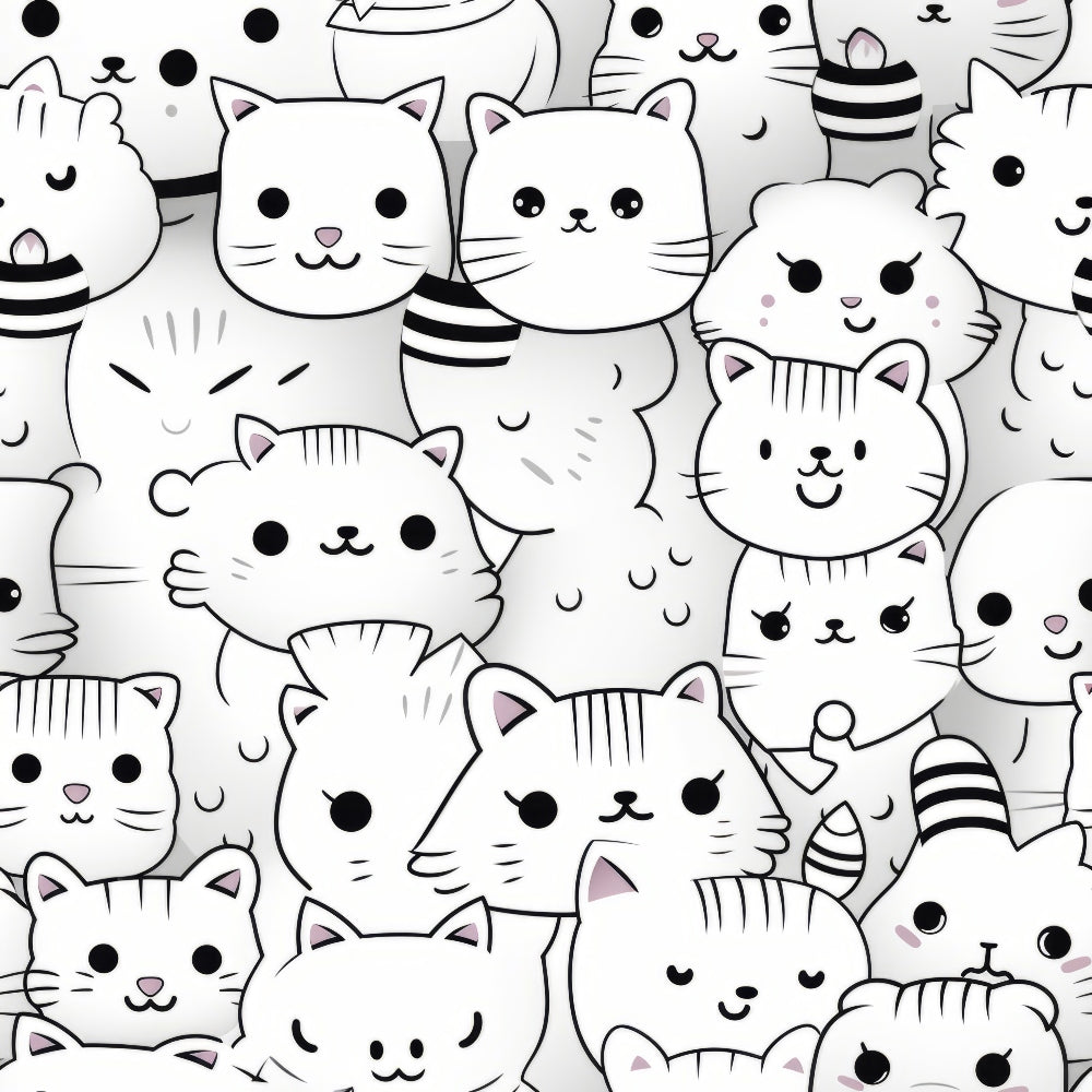 Black and White Cats Pattern 5 Quilting Cotton Fabric