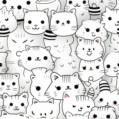 Black and White Cats Pattern 5 Quilting Cotton Fabric