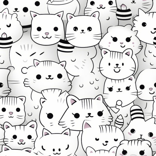 Black and White Cats Pattern 5 Quilting Cotton Fabric