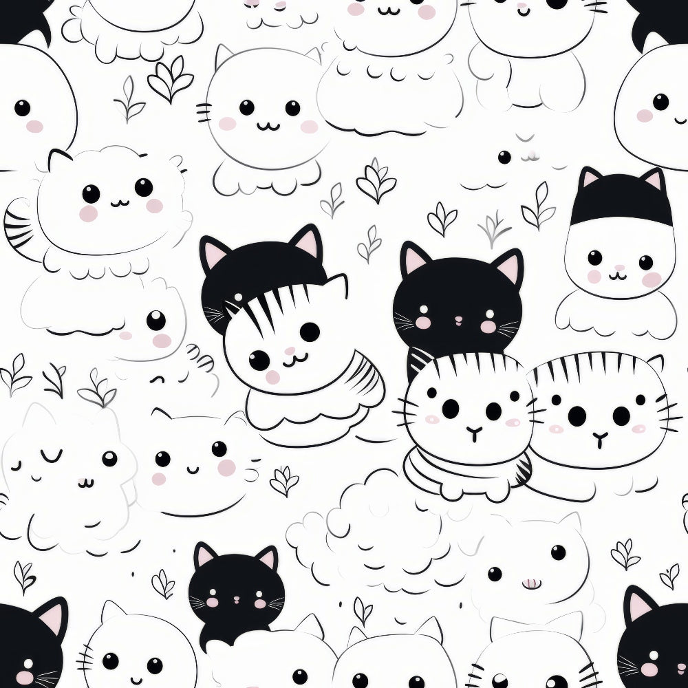 Black and White Cats Pattern 6 Quilting Cotton Fabric