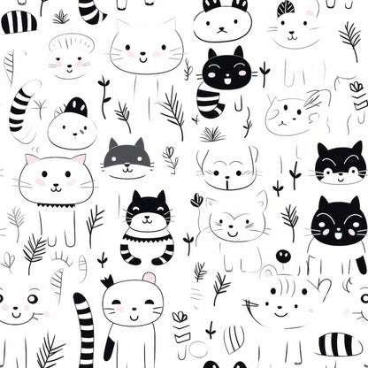 Black and White Cats Pattern 7 Quilting Cotton Fabric