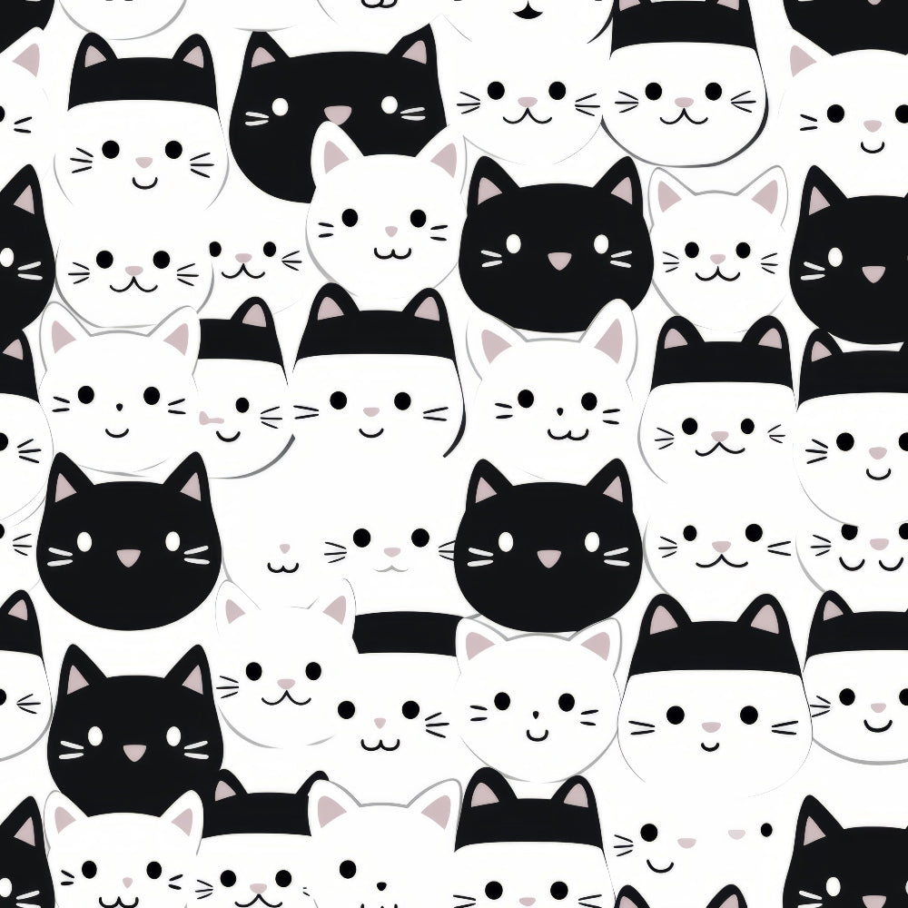 Black and White Cats Pattern 8 Quilting Cotton Fabric