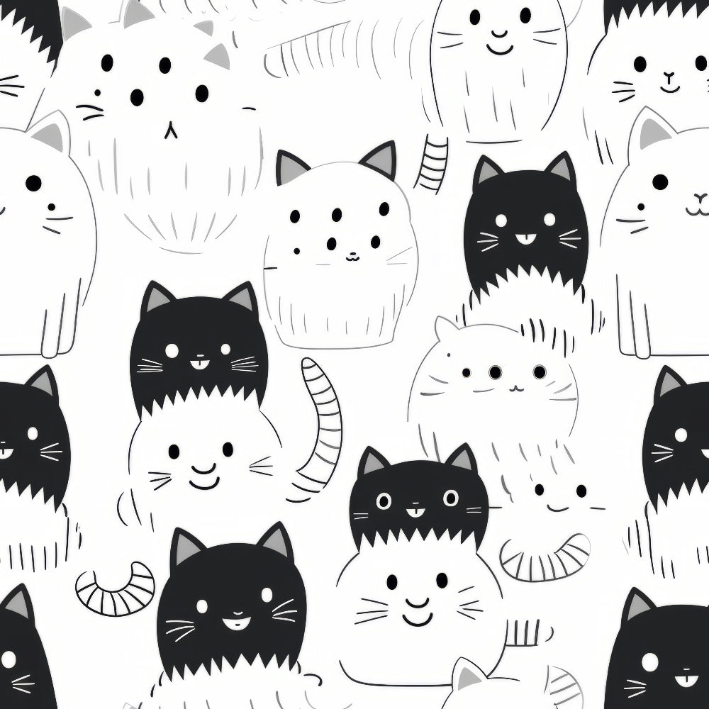 Black and White Cats Pattern 9 Quilting Cotton Fabric