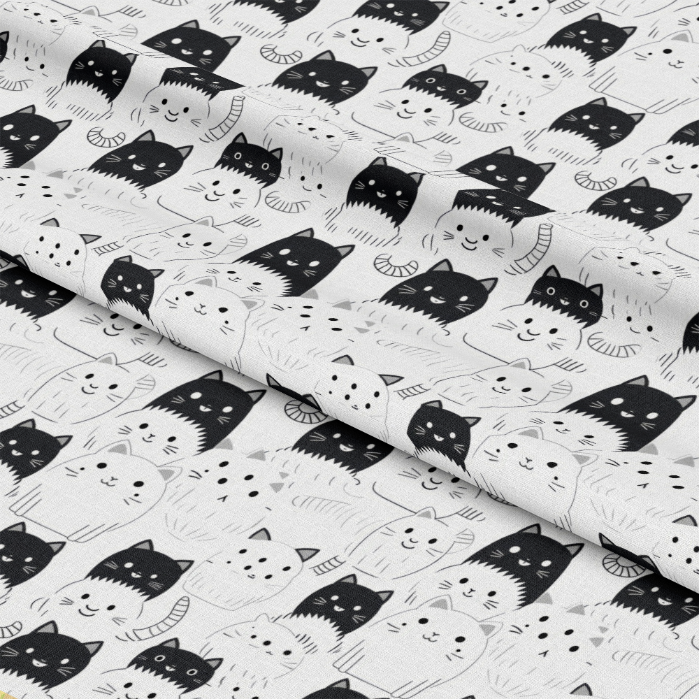 Black and White Cats Pattern 9 Quilting Cotton Fabric