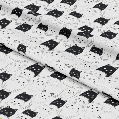 Black and White Cats Pattern 9 Quilting Cotton Fabric