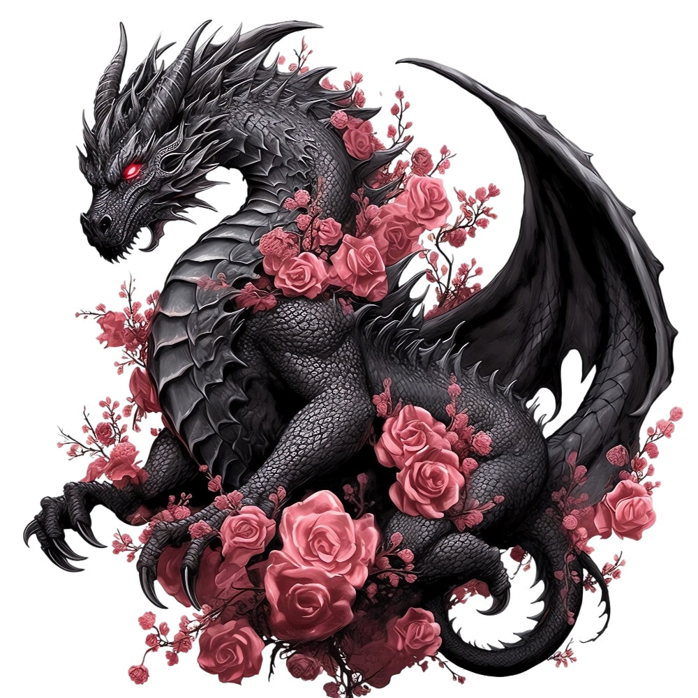 Black Gothic Dragon Fabric Panel 1