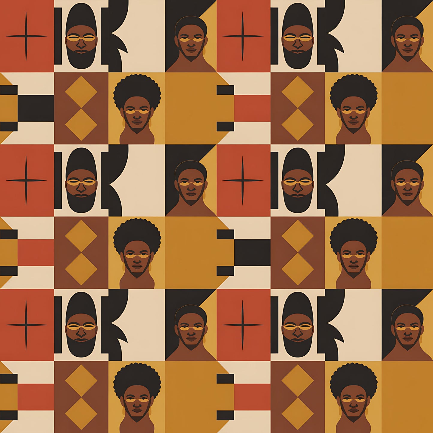 Black History Month Bauhaus Pattern 32 Quilting Cotton Fabric