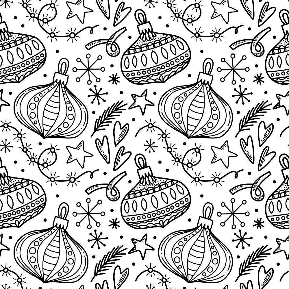 Black and White Christmas Sketches Pattern 1 Quilting Cotton Fabric