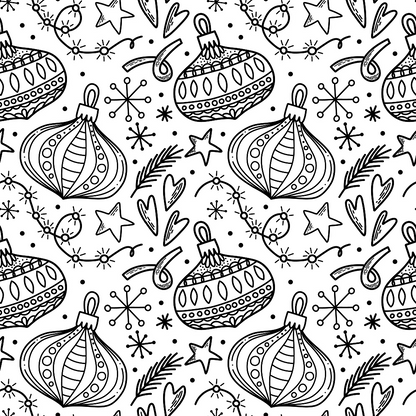 Black and White Christmas Sketches Pattern 1 Quilting Cotton Fabric