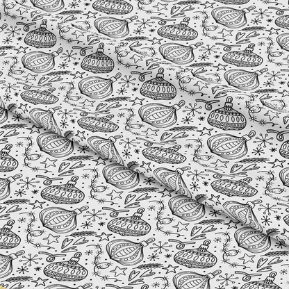 Black and White Christmas Sketches Pattern 1 Quilting Cotton Fabric