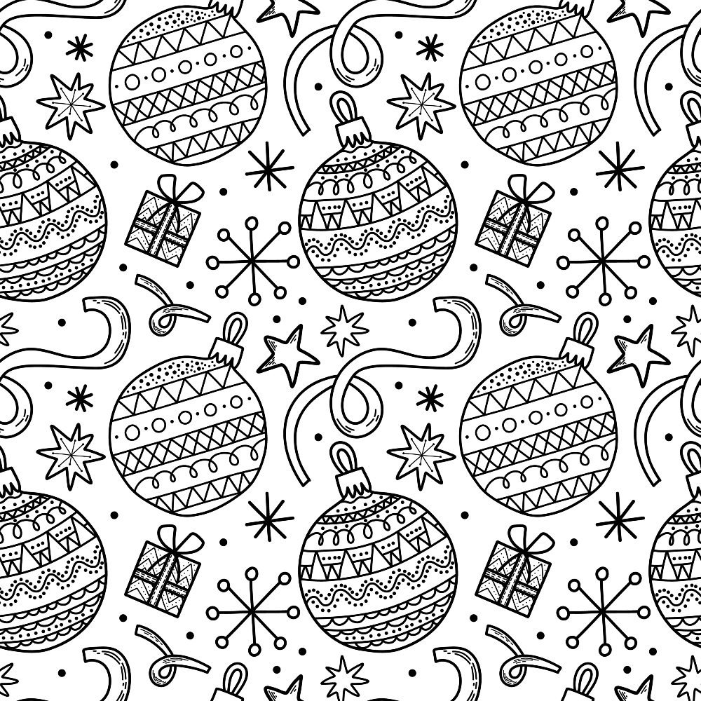 Black and White Christmas Sketches Pattern 2 Quilting Cotton Fabric