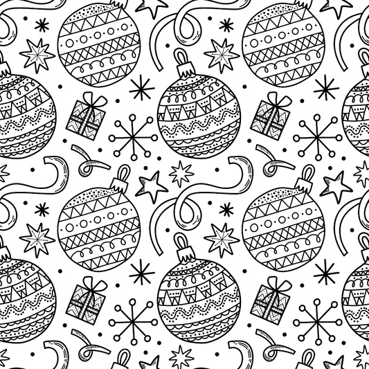 Black and White Christmas Sketches Pattern 2 Quilting Cotton Fabric