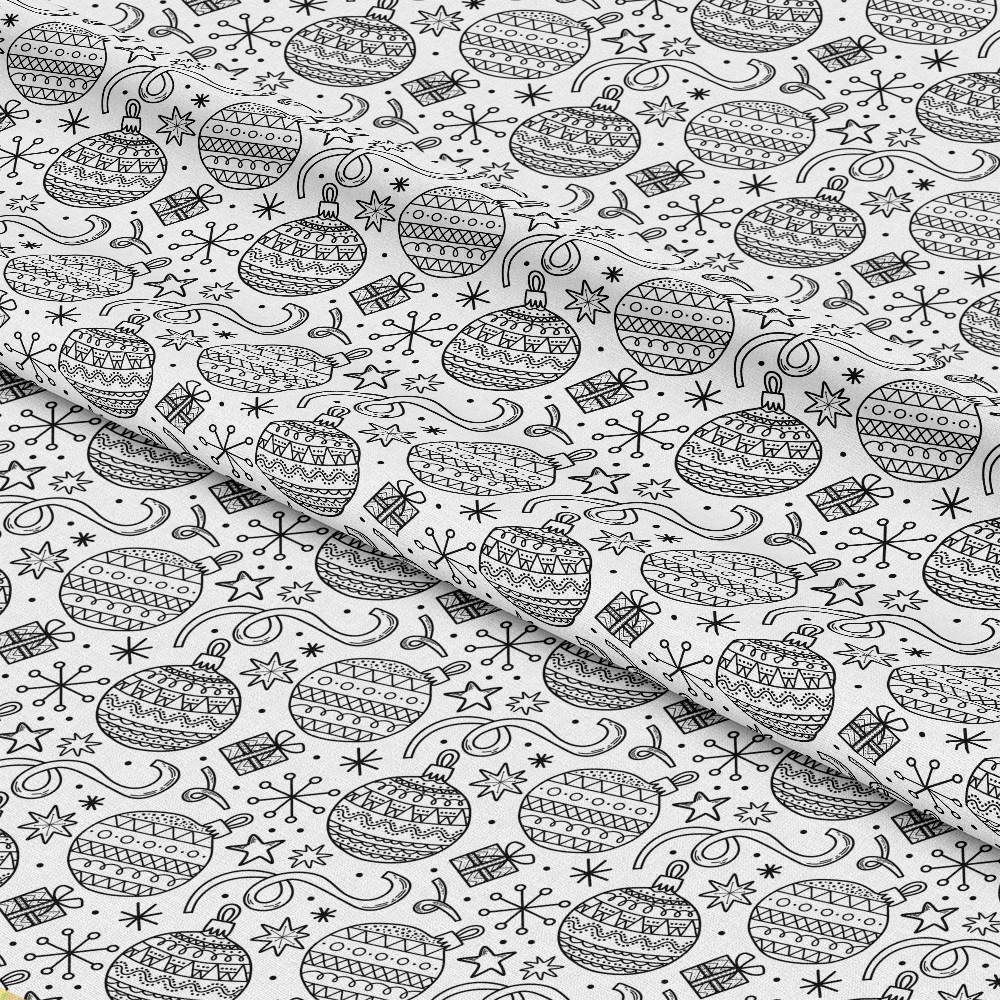 Black and White Christmas Sketches Pattern 2 Quilting Cotton Fabric