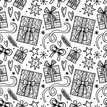 Black and White Christmas Sketches Pattern 3 Quilting Cotton Fabric