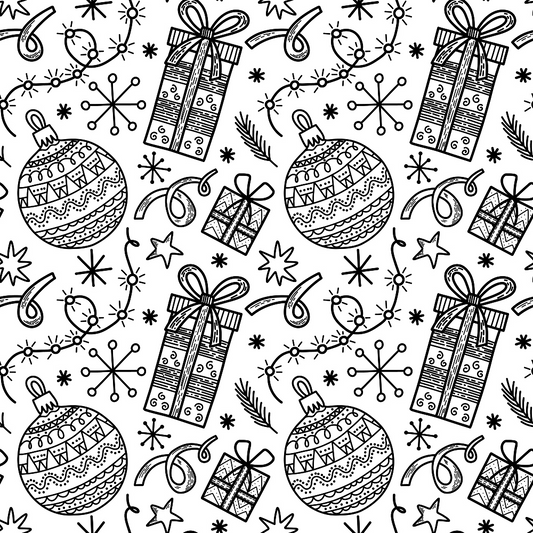 Black and White Christmas Sketches Pattern 4 Quilting Cotton Fabric