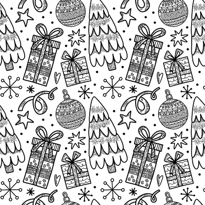 Black and White Christmas Sketches Pattern 5 Quilting Cotton Fabric