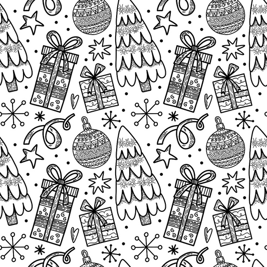 Black and White Christmas Sketches Pattern 5 Quilting Cotton Fabric