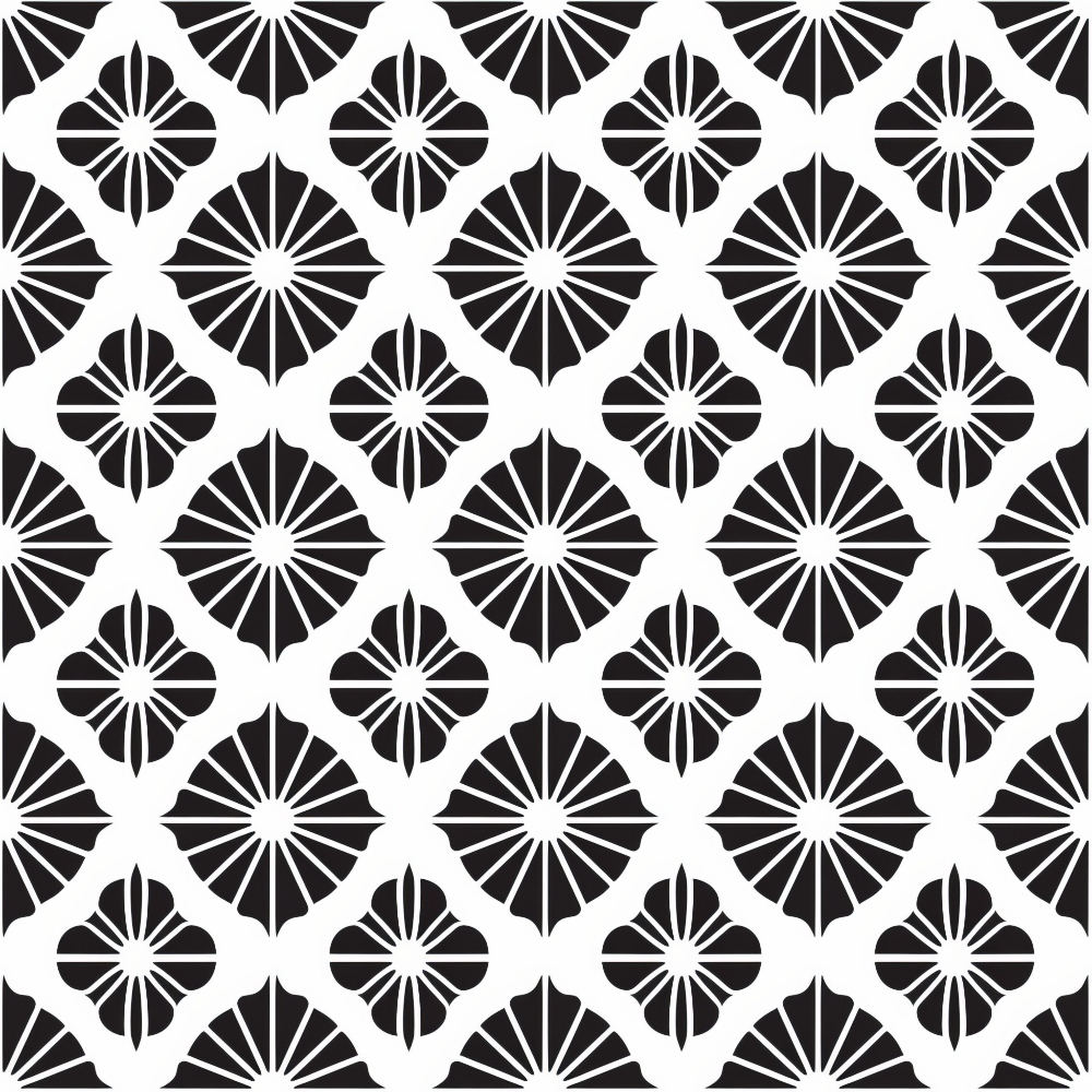 Black and White Flower Fans Quilting Cotton Fabric