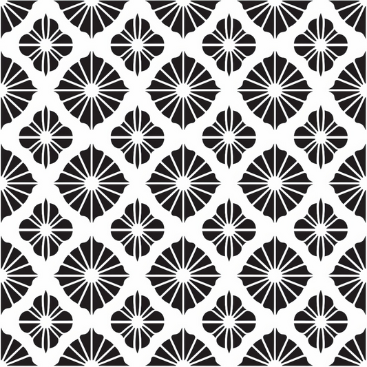 Black and White Flower Fans Quilting Cotton Fabric