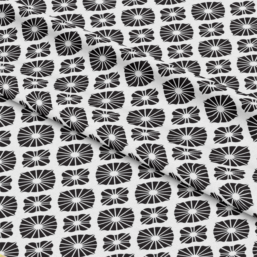 Black and White Flower Fans Quilting Cotton Fabric