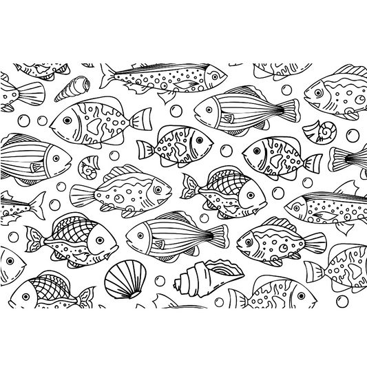 Black and White Handdrawn Fish Quilting Cotton Fabric