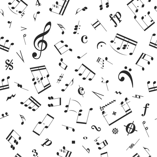 Black and White Music Notes Quilting Cotton Fabric